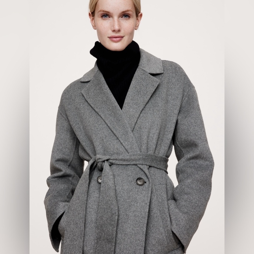 NWT! Banana Republic Black DOUBLE-FACED WRAP COAT 🔹 - Picture 2 of 11